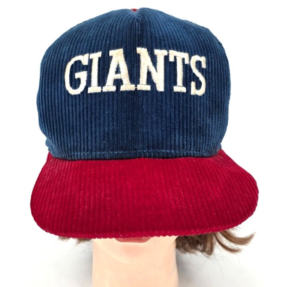 Vintage AJD NY Giants Corduroy Snapback Hat Made USA